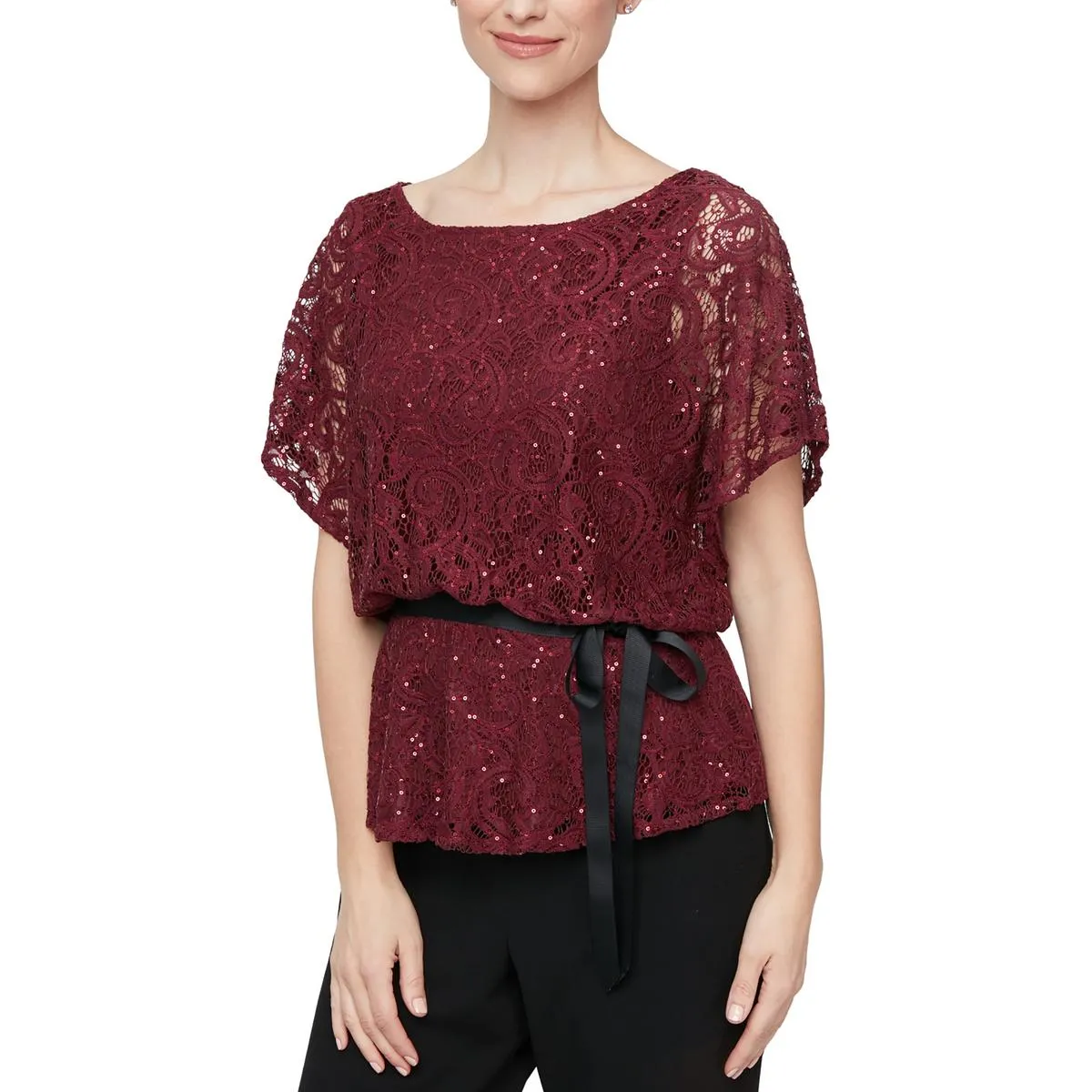 Alex Evenings Womens Sequined Lace Blouse