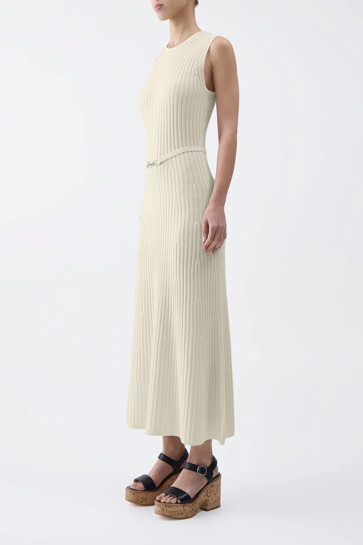 Meier Knit Midi Dress in Ivory Merino Wool Cashmere