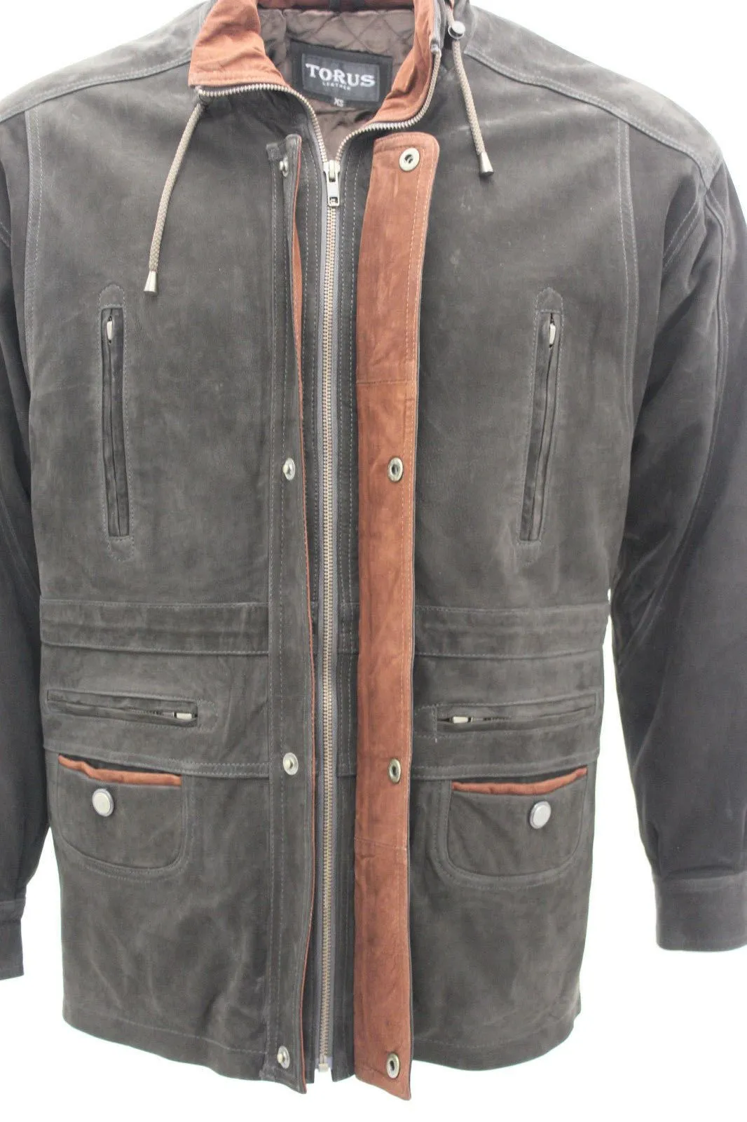Men's Green Cow Hide Nubuck Suede Leather Jacket Parka