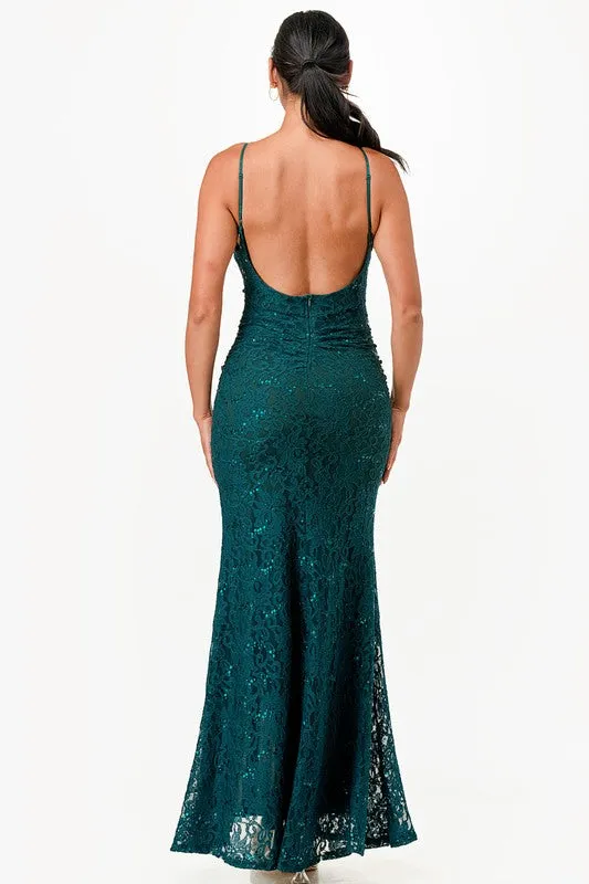 Open Back Lace Mermaid Dress Maxi
