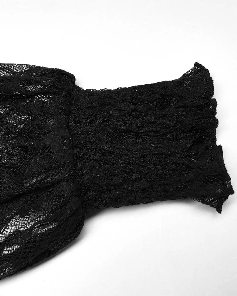 Punk Rave Daily Life Casual Gothic Flocked Velvet Rose Lace Blouse Top Dqf