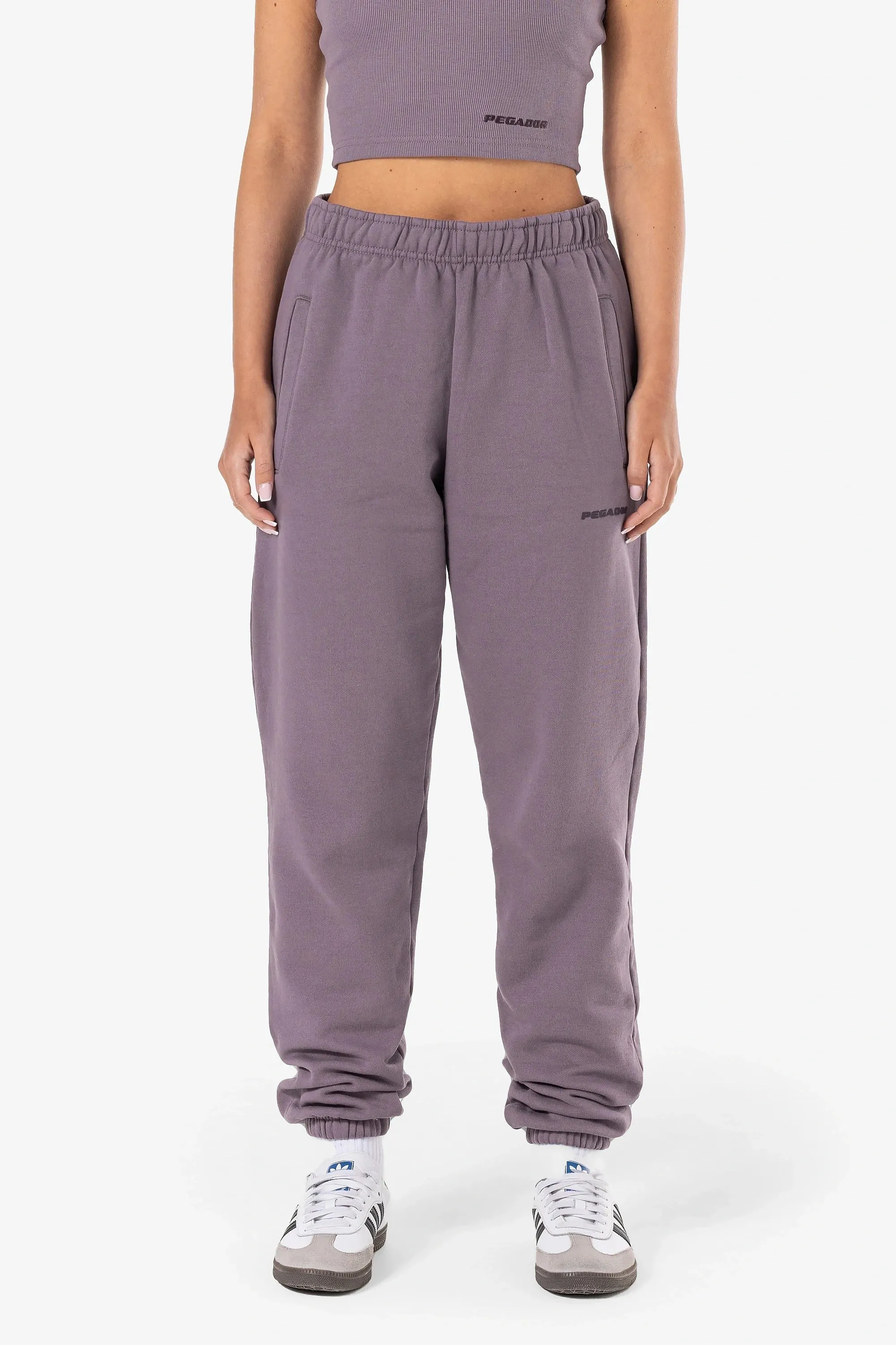 Villa High Waisted Sweat Pants Washed Dusty Grape Gum